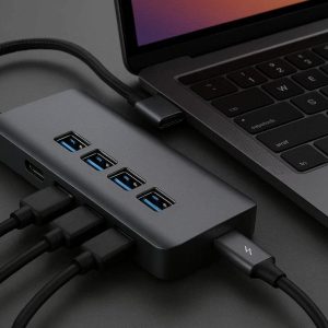 Type-C Hub With Multiple USB Ports And Power Delivery For Professional Laptop Docking Setup