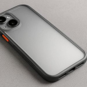 8 Frosted Translucent Phone Case With Contrasting Buttons For Modern Industrial Look And Secure Grip